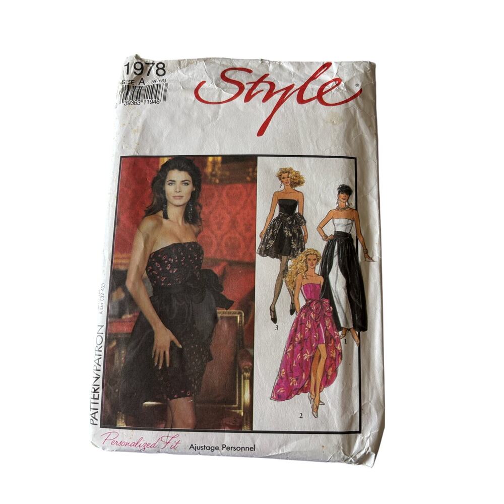 Style Womens Formal Dress Pattern 1978 Vintage 1991 Strapless Uncut 6 8 10 12 14